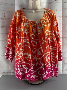 Westbound Vibrant Orange /Pink Ombre Peasant Blouse / Top XL